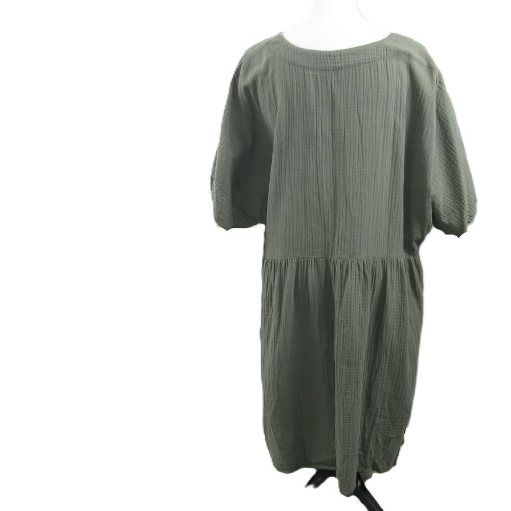 Madewell Green Button Front 100% Cotton Short Sleeve Dress Size 3X - Picture 4 of 6